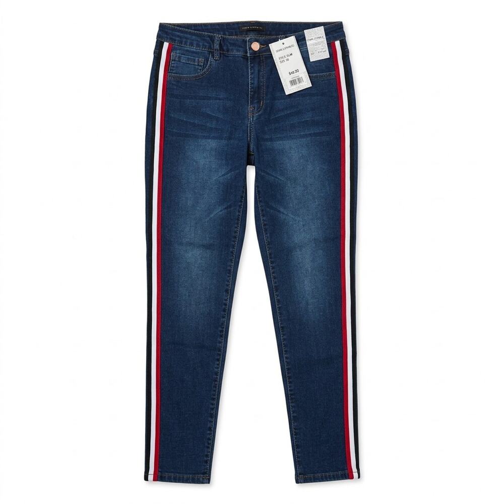 Denim Couture Red Womens Size 11 Skinny Jeans Blue Red White Side Stripe NWT